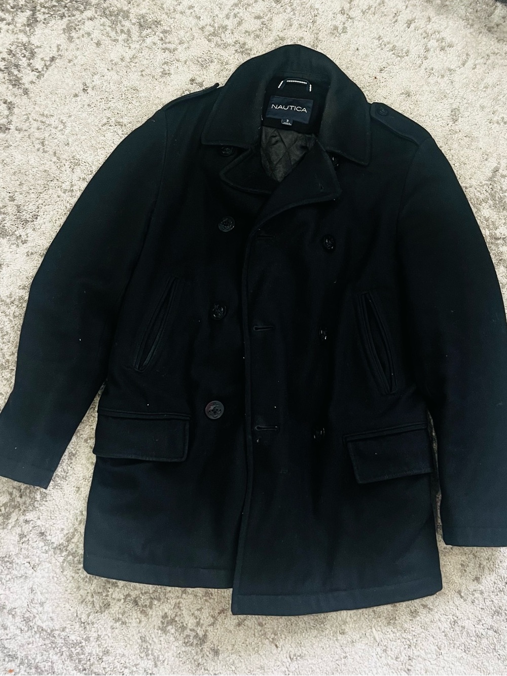 Nautica Men's Black Double-Breasted Peacoat